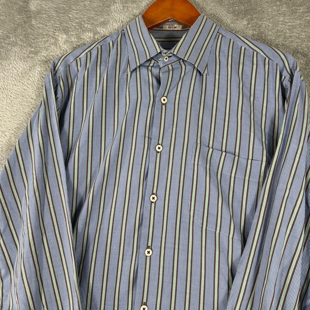 Peter Millar Button Down Shirt Mens Large Blue Striped Long Sleeve Cotton Preppy